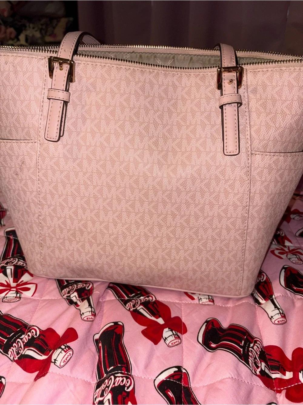 Michael Kors Light Pink Logo Tote with Gold Hardware